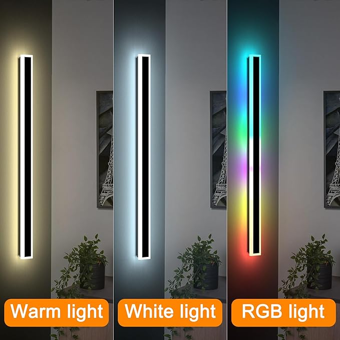 Modern Outdoor Wall Lights, 2 Pack Long Wall Sconce, Lighting Fixtures Long Wall Light 24w Waterproof Ip65 Black Exterior Sconce Led Linear Light for Garage, Patio (2pack-black, 31.5inch)