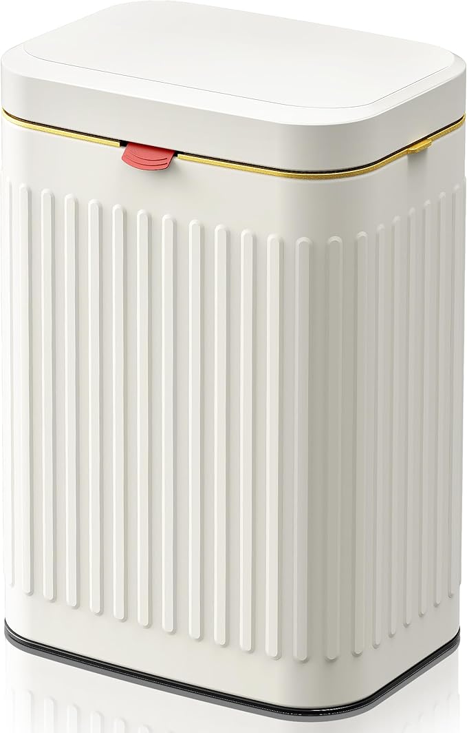 Kitchen Compost Bin Hanging Trash Can with Lid, 2.1 Gallon Stainless Steel Trash Can Compost Bin, Wall-Mount Indoor Kitchen Trash Bin for Cabinet, Under Sink, Bathroom (2.1 Gallon, 8L Ivory White)