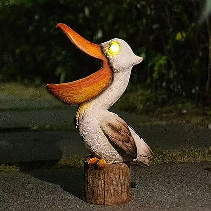 Elenon Garden Pelican Decor Solar Lights, Solar Pelican Garden Figurines Outdoor Decorative, Solar Yard Art Garden Sculptures & Statues for Patio Yard Pathway