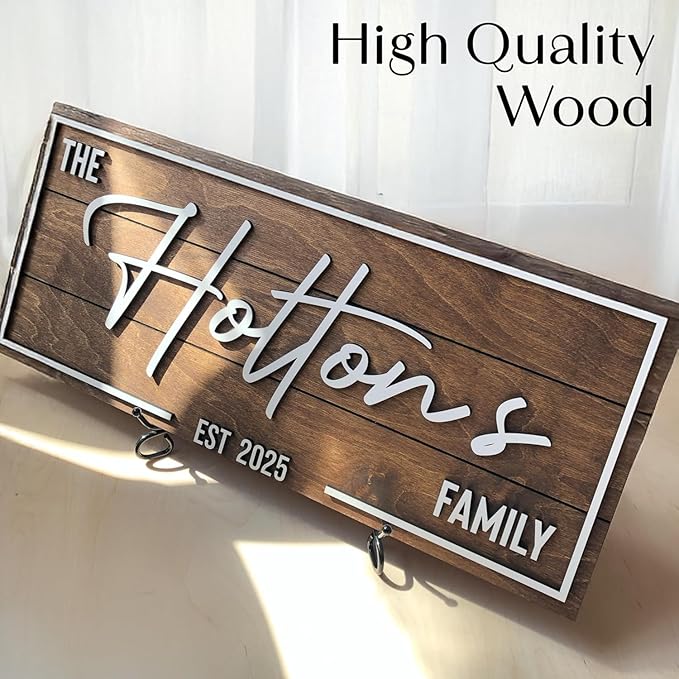 Personalized Family Name Sign - Custom Last Name Wood Decor Plaque, 20x7 in Rustic Farmhouse Style Wedding Gift, Housewarming Gift, Custom Wooden Hanging with Established Date, Small Art for Living Room or Entryway
