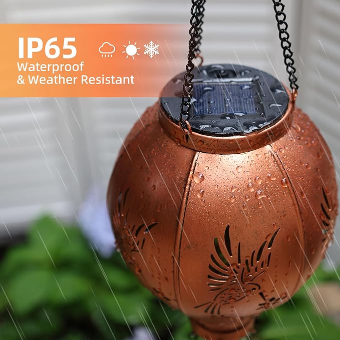Hot Air Balloon Solar Garden Lights Outdoor Hummingbird Hollowed Metal Hanging LED Solar Lantern Waterproof Light for Garden Patio Yard Porch Christmas Decor Gifts for Women Mom Friends