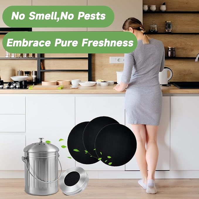6.7 Inch Charcoal Filters for 16 Pack Kitchen Countertop Compost Bins - Extra Thick 0.4" for Longer Lasting Activated Carbon