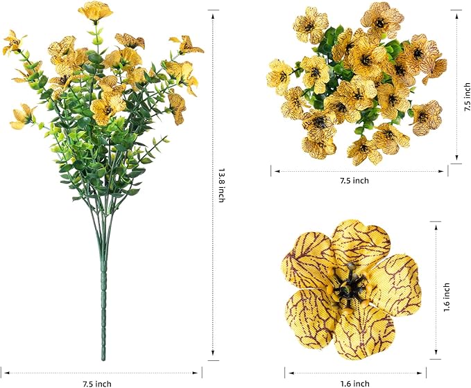 Artificial Fall Flowers Faux Mums for Outdoor Indoor Garden Home Decoration, Faux Flower Daisy with Eucalyptus Leaves Fake Mums Plants Greenery Boxwood Porch Patio, 12 Bundles (OrangeYellow)