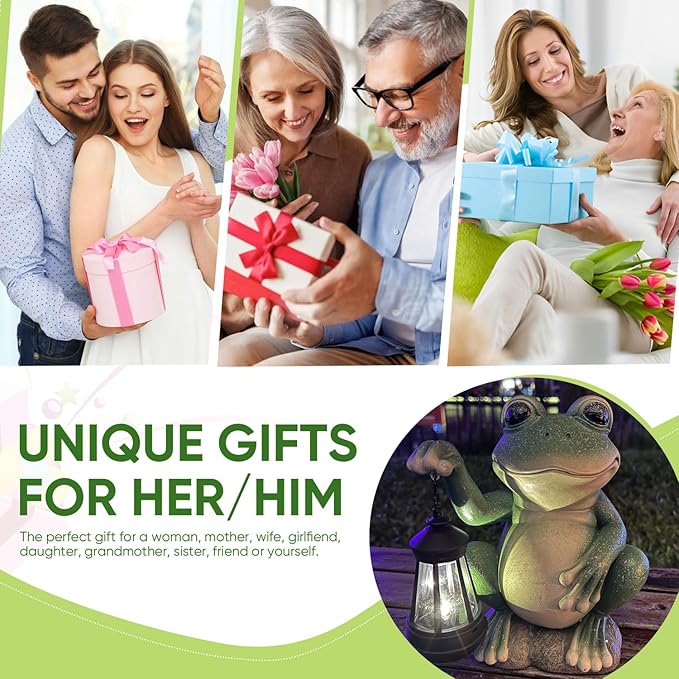 YODY Solar Garden Statues Outdoor Decor- Yard Decorations for Patio, Balcony, Backyard, Lawn Ornaments - Frog Figurines with LED Light- Unique Birthday House Warming Gifts for Women, Mom, Dad