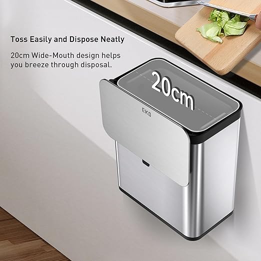 EKO Kitchen Compost Bin, 7L / 1.85 Gal Stainless Steel with Removable Inner Bucket and Deodorizer Compartment, 2-in-1 Countertop Compost Bin with Lid, Food Waste Caddy for Kitchen (MMT & Black Finish)