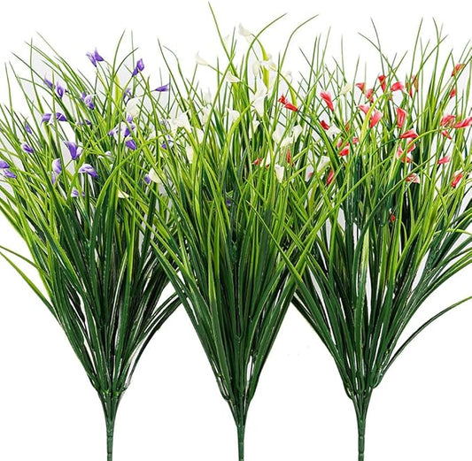 Melorca&Guilla Artificial Plants Outdoor 6PCS 23“ Fake Tall Grass,Fake Outdoor Plants,Faux Plants with Flowers for Garden Porch Window Box Shop Office Home Décor