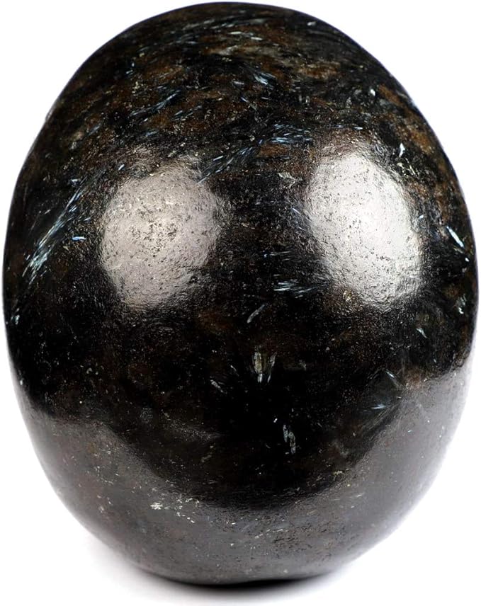 Skullis 5.0" Russian Arfvedsonite Crystal Skull, Hand Carved Gemstone Fine Art Sculpture, Reiki Healing Stone Statue.