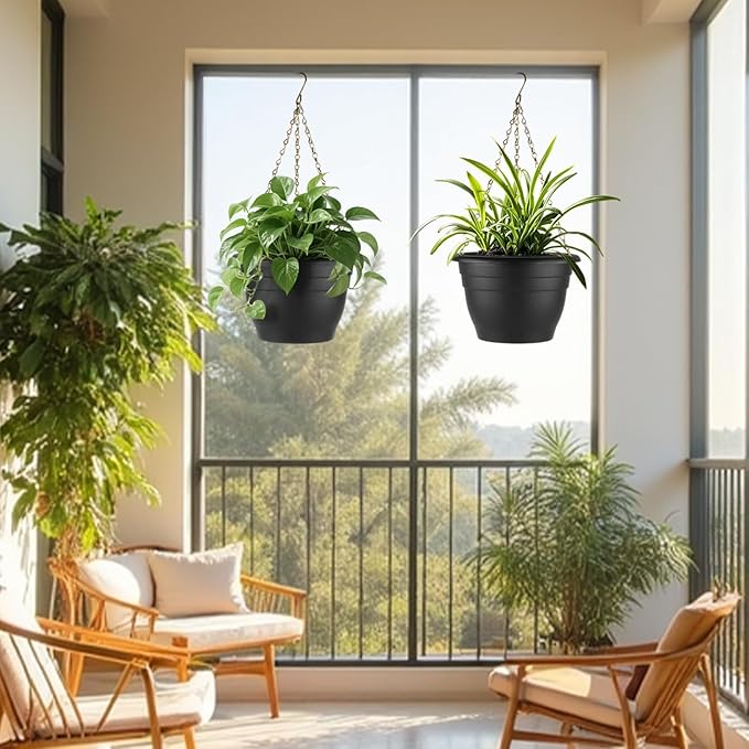 Plant Pots Set of 5, 10" Outside Diameter Flower Pots, 8.5" Inner Diameter Planters with Drainage Hole, Durable Perfect for Indoor & Outdoor Plant Planting, Decor, Black