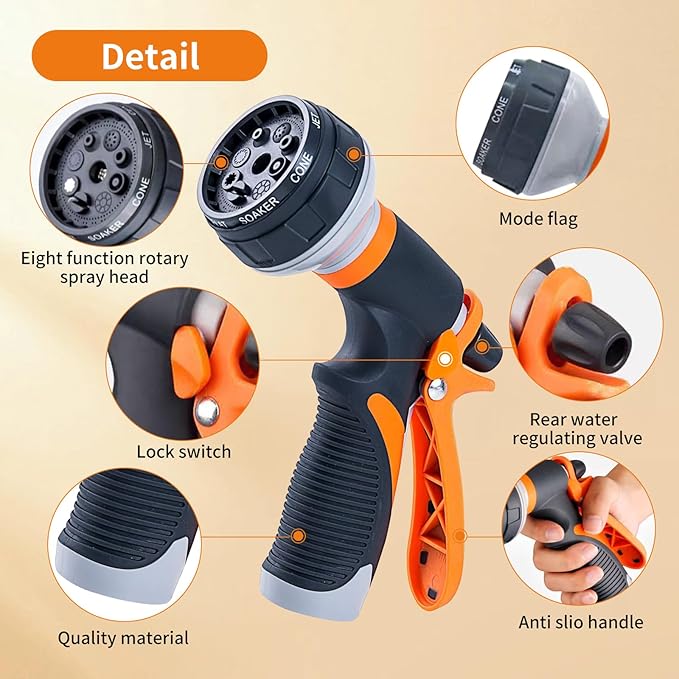 Garden Hose Nozzle 2 Pack - 8 Adjustable Spray Patterns, Heavy Duty Water Hose Sprayer for Car Washing, Plant Watering, Pet Bathing & Outdoor Cleaning