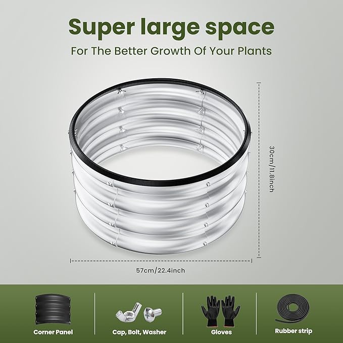 ZXZYHFTY Round Galvanized Raised Garden Bed kit,Silver Outdoor Garden Raised Planter Box, Round Large Metal Raised Garden Beds for Vegetable 2 * 2 * 1ft 3 Pcs