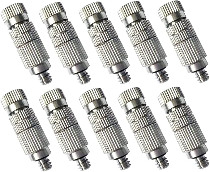 High Pressure Brass Nickel Plated Misting Nozzle for Outdoor Cooling Mist System, 0.3mm Ceramics Orifice, Anti-Drip Cleanable, 10pcs