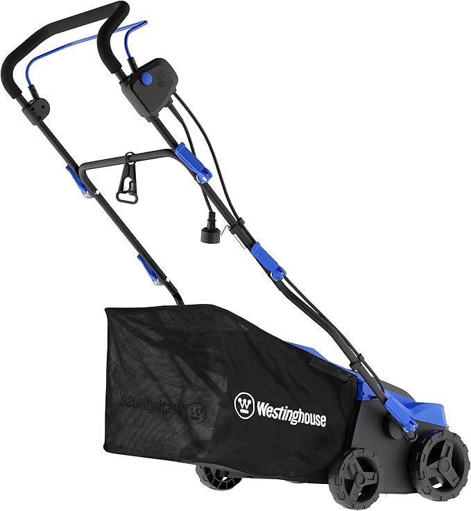 Westinghouse 16-Inch 15 Amp 2-in-1 Corded Electric Dethatcher and Aerator with 14.5 Gallon Thatch Collection Bag, 5-Position Depth Adjustment and 3-Position Angle Settings