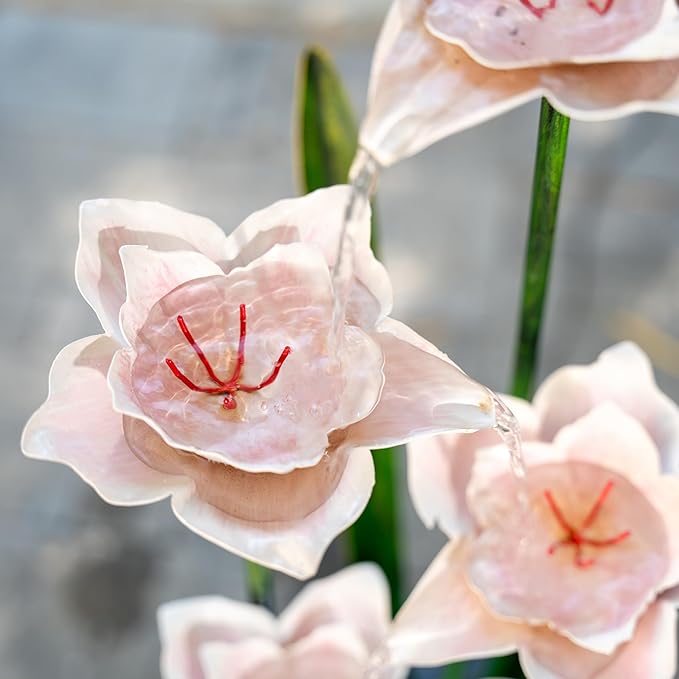 XBrand Freestanding Sculptural Metal Multi-Tiered Flower Water Fountain, w/LED Lights, Multicolored, 39" Tall
