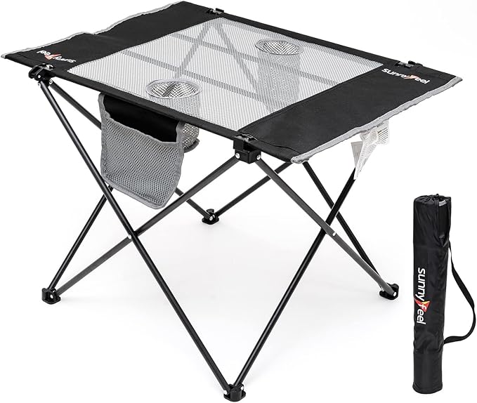 SUNNYFEEL Outdoor Folding Table | Lightweight Mesh Compact Camping Table, Roll Up Top 2 People Portable Camp Tables with Carry Bag for Picnic/Cooking/Beach/Travel/BBQ