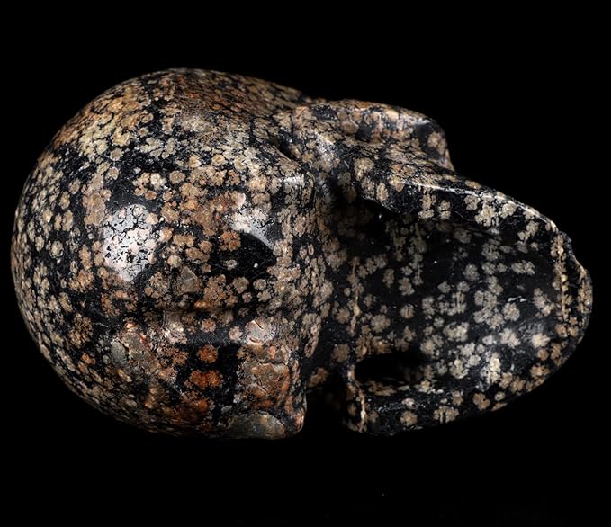 Skullis 5.0" Snowflake Obsidian Carved Crystal Skull, Hand Carved Gemstone Fine Art Sculpture, Reiki Healing Stone Statue.1397 Z8