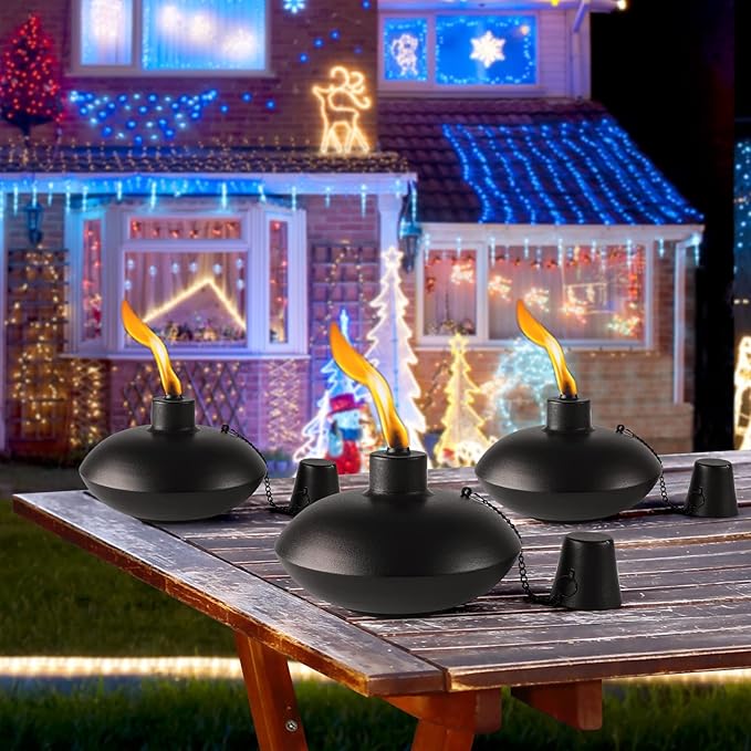 ZSZMFH 4 Pack Metal Table Top Torches,18 oz Citronella Torches for Outside， Refillable Citronella Flame Light Torch with Wicks and Covers, Landscape Lanterns Torches for Party, Garden Decor，DIY