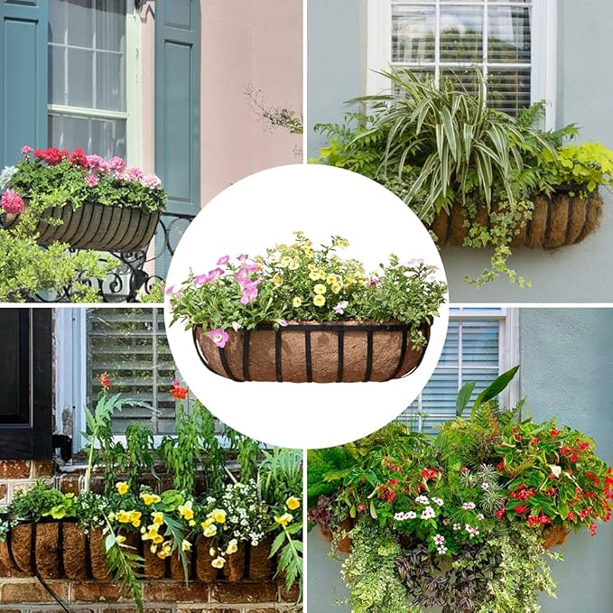 2 Pack Trough Coco Liner Fiber Replacement for Planters, 24/30/36/48 inch Half Moon Coconut Coir Planter for Window Box/Hanging Garden Vegetables Pot, Fence Flower Baskets