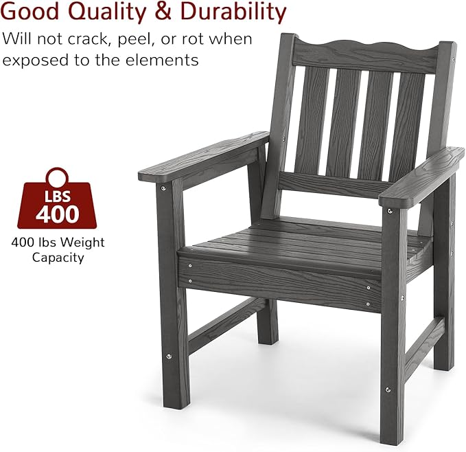 Stoog All-Weather Outdoor & Garden Chair, Patio Dining Chairs with 400 lbs Weight Capacity, Curveback Patio Chair for Backyard, Porch, Pool and Deck, Grey