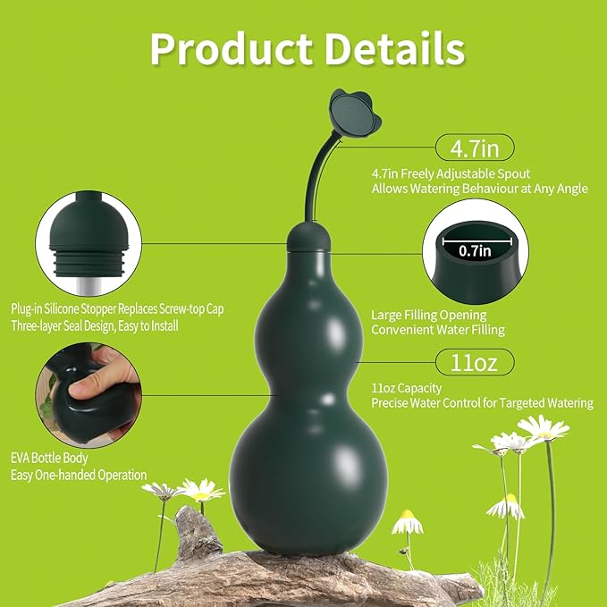 Squeeze Bottles for Plants, 11oz Small Watering Can for Succulent, Muti-Function Squirt Bottle for Seedling Watering, Wash, Tattoo, Dark Green