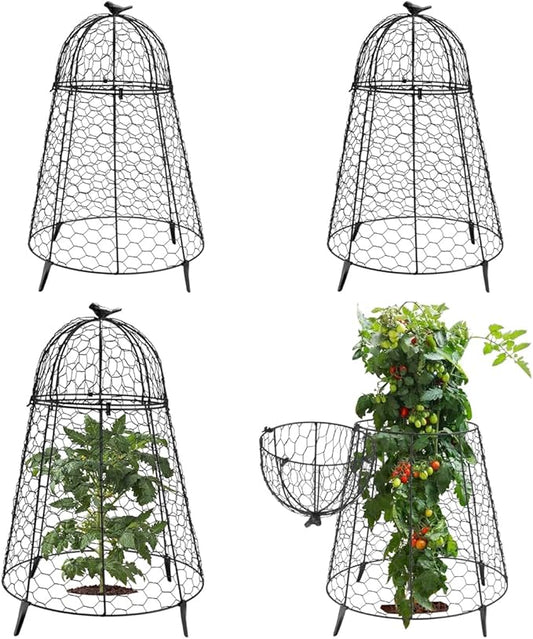 Plant Protector Chicken Wire Cloche 4 PCS, Plant Protectors from Animals, 18.7×12 Inch Large Garden Cloches for Plants, Sturdy 2-in-1 Cloche Dome for Plants, Plant Protectors for Easy Pruning