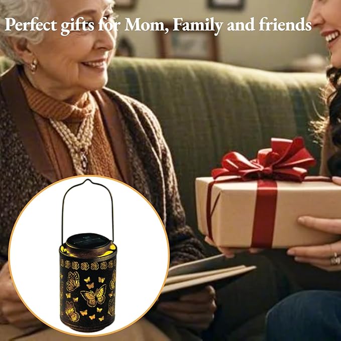 Solar Lanterns Outdoor Waterproof Butterfly Metal Garden Lights, Hanging Decor for Patio, Yard, Fence, Porch, Pathway, Gifts for Women, Mom, Grandma, Unique Mother’s Day