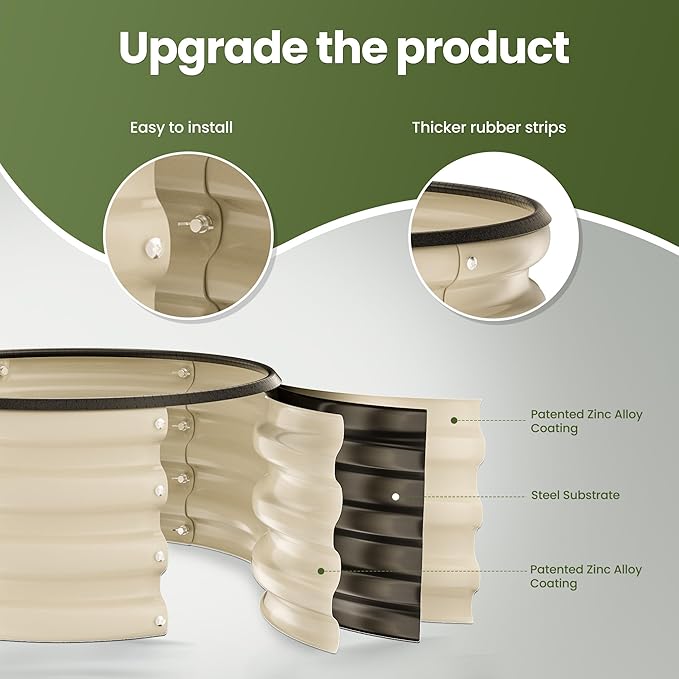 ZXZYHFTY Round Galvanized Raised Garden Bed kit,White Outdoor Garden Raised Planter Box, Round Large Metal Raised Garden Beds for Vegetable 2 * 2 * 1ft 2 Pcs