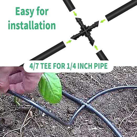 Connectors Automatic Drip Irrigation Kit Fit for 1/4 Inch Drip Irrigation Tubing Drip Line Cross Connectors for Garden Lawn Flower Pot (4-Way)