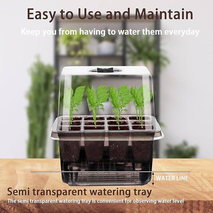 Seed Starter Trays Self-Watering - Kit with Humidity Dome, 5-Pack 60-Cell Plant Seedling Tray,Reusable Germination Trays for Indoor Gardening Seeds Growing Starting