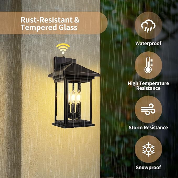 Extra-Large Outdoor Wall Sconce, Wall Lantern, Wall Light with Tempered Clear Seeded Glass, Matte Black Finish for Outdoor