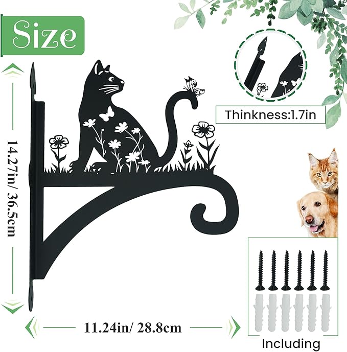 Plant Hangers Outdoor Heavy Duty Iron Decorative Cat Silhouette Plant Hooks for Hanging Baskets 11 inch Hanging Plant Bracket Wall Hooks for Flower Pot Lantern Bird Feeder Wind Chimes