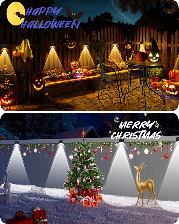 Solar Fence Lights Outdoor Waterproof High Brightness LED Spot Lens Deck Lights 7 Mode Warm & Cool White RGB Solar Powered Wall Lighting Decor for Outside Patio Step Backyard Railing Pool - 8 Pack