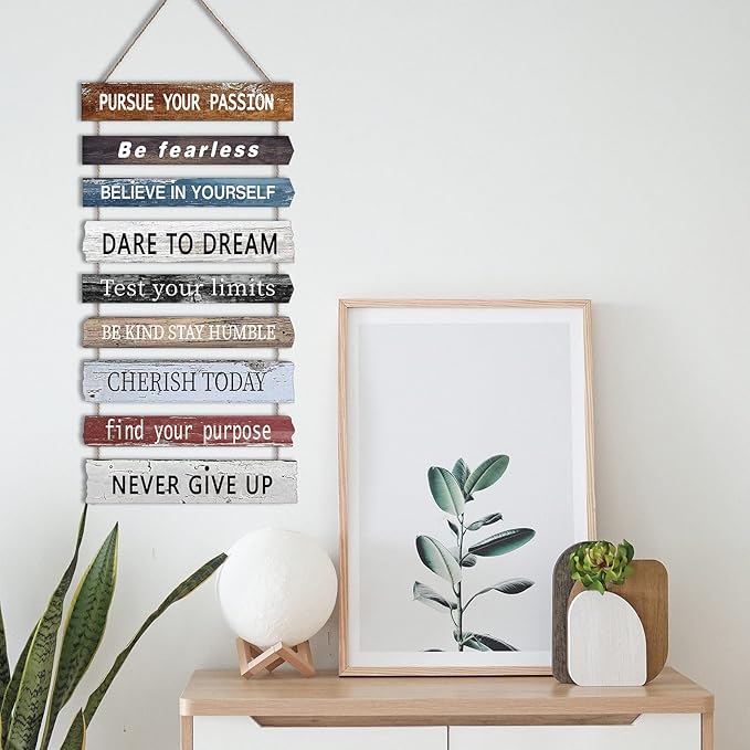 Joyhawk Motivational Wall Art Decor with Positive Quotes, Inspirational Wall Art Room Decor for Teen Girls Women, Rustic Wall Hanging Plaque Sign for Home Office Living Room Bathroom - 12x24 inch