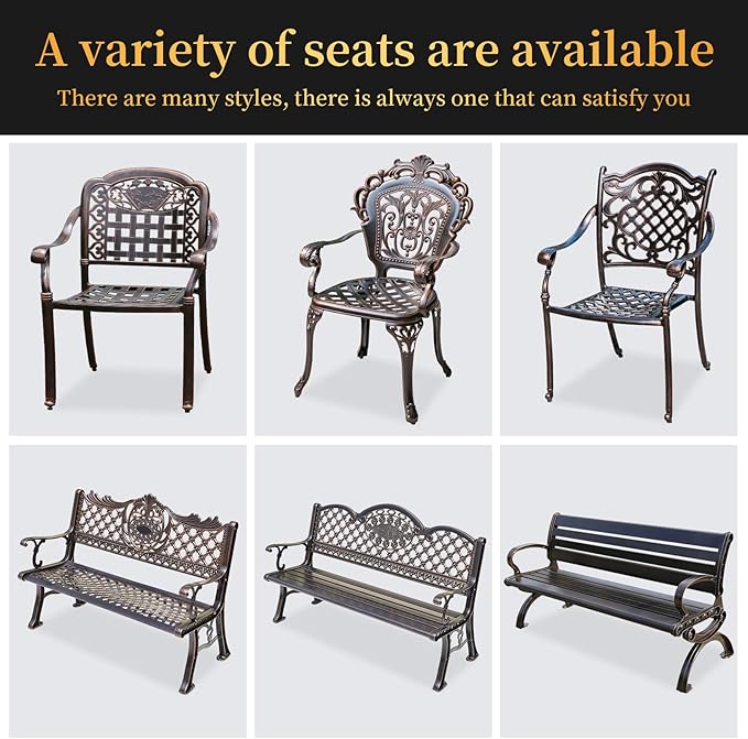 Outdoor Dining Chair Cast Aluminum Patio Chairs Set of 2 All-Weather Patio Dining Chair with Adjustable Feet for Backyard Garden (Die-Casting C Chair)