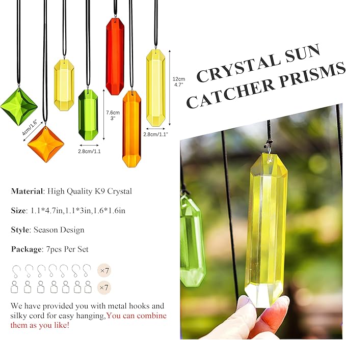 HDCRYSTALGIFTS 7PCS Sun Catchers Crystals Hanging Ornament,Christmas Decorations,Rainbow Prisms Hanging Crystals for Window Indoor Garden Decor (Season Design)