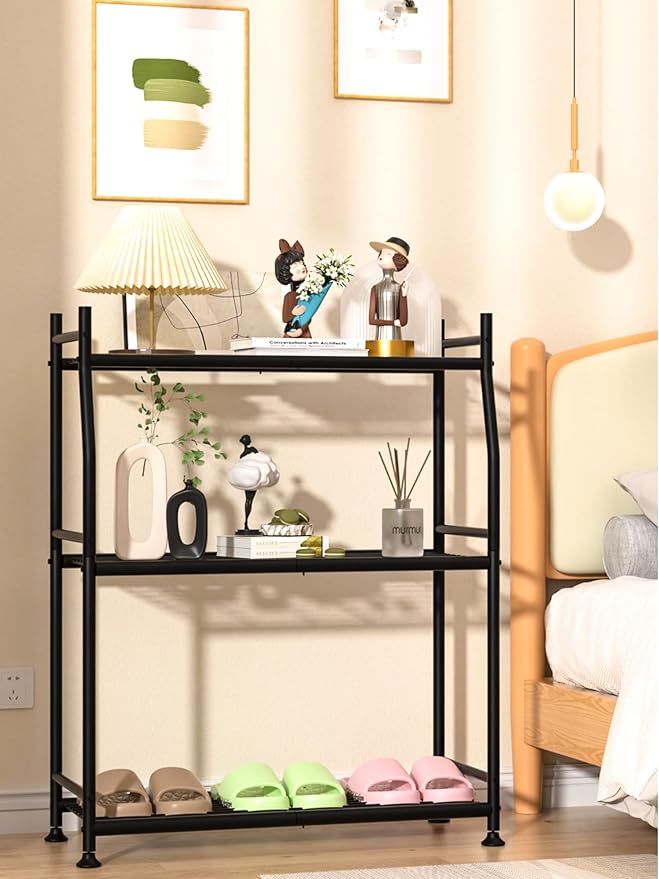 3-Tier Plant Stand Indoor Outdoor, Waterproof Metal Plant Shelf for Multiple Flower Planter Holder, Small Plant Stands for Patio Garden Living Room, Black