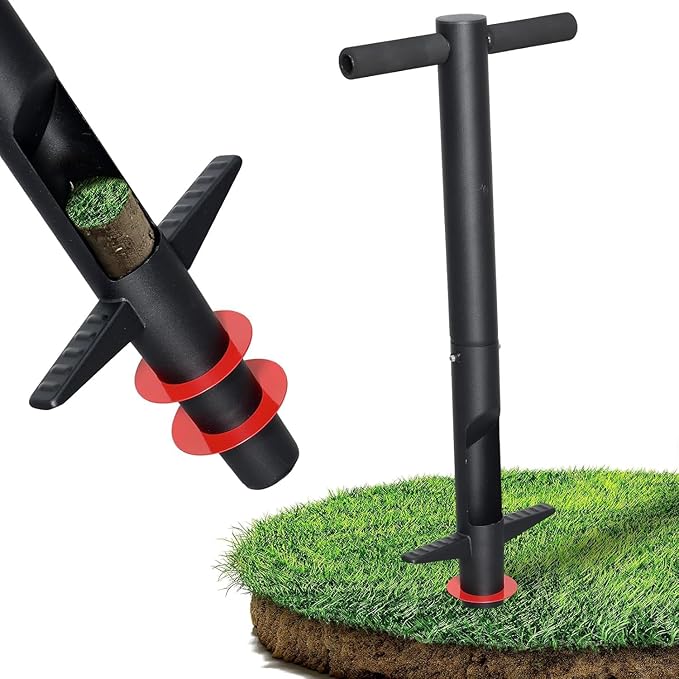 Bulb Planter Tool - 34" Long Handle Sod Plugger Lawn Plug Digger,Auto Plug Eject,Heavy Duty Garden Plant Hole Cutter for Grass,Tulip,Soil Transplant Plugging,Turf Repair Remover for Yard -Black