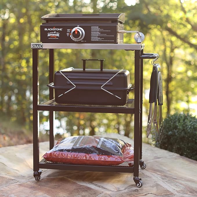 NUUK Three-Shelf Rolling Outdoor Dining Cart Table, 16" x 24" Stainless Steel Commercial Multifunctional Kitchen Food Prep Worktable on Wheels