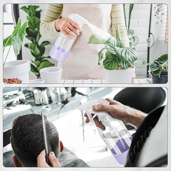 Glass Spray Bottles with Silicone Sleeve Protection, Empty 16 oz Refillable Containers, Reusable Spray Bottles for Hair, Cleaning Solutions, 3 Pack Grey&Pink&Purple