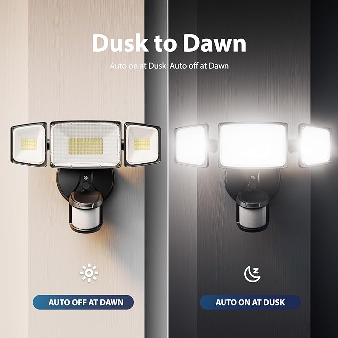 Onforu 75W LED Motion Sensor Outdoor Lights, Dusk to Dawn Flood Light Outdoor Motion Sensor, Hardwired Security Lights Floodlights Outside 7500LM 6500K Daylight IP65 Waterproof (Black)