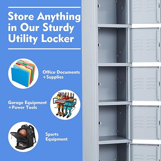 Yizosh Metal Locker with 5 Doors, Tall Steel Storage Lockers for Employees - 5 Tier Locker Storage Cabinets for School, Gym, Home, Office, Garage