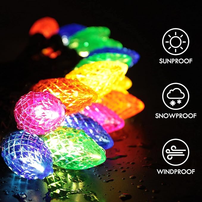 YIQU Extendable 2-Pack 66FT 100 Count C9 Christmas Lights Outdoor/Indoor, Waterproof Green Wire Plug in String Lights for Xmas Tree Garden Patio Wedding Party Decoration (Multicolor)