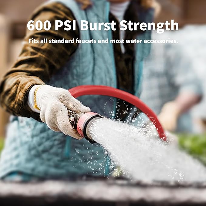 Garden Hose 75 ft x 5/8” Hot Water Hose,-50°F to 190°F, Burst 600Psi Flexible & Lightweight Upgraded Rubber Hoses,3/4” Solid Fittings for All-weather Outdoor Lawn & Garden