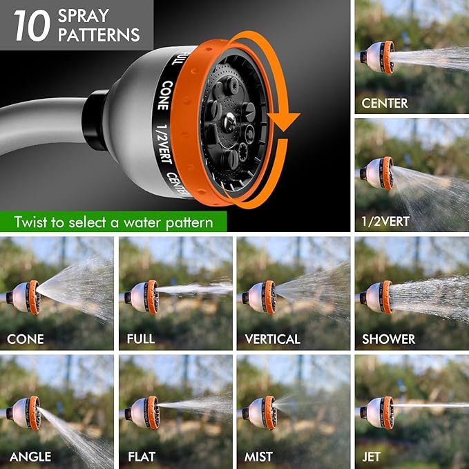 RESTMO Watering Wand Heavy Duty, Metal Garden Hose Wand with 10 Spray Patterns, 15-Inch Long Hose Nozzle Sprayer with Thumb Flow Control, Ideal to Water Hanging Baskets and Shrubs, Orange