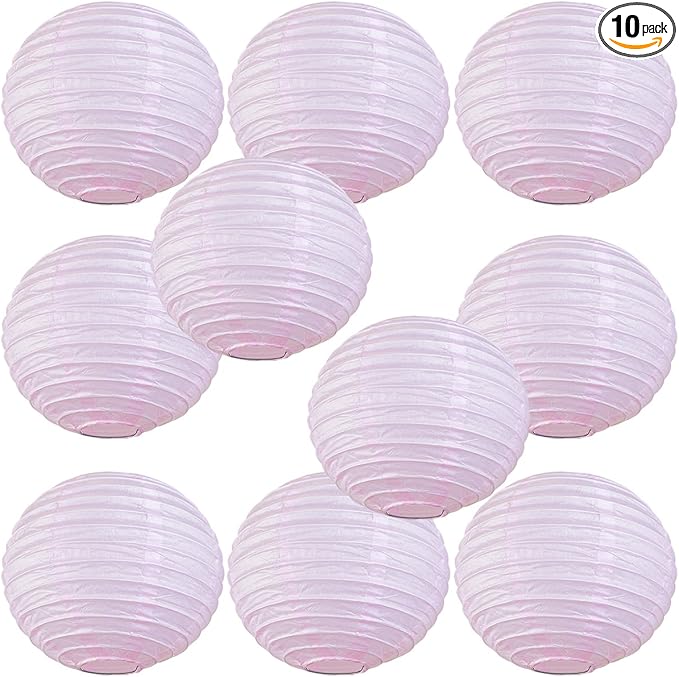 WYZworks - Round Paper Lanterns 10 Pack (Light Pink, 14") - Hanging Paper Lanterns Lamp for Wedding, Birthday, Party and Home Decorations with 8", 10", 12", 14", 16" Option