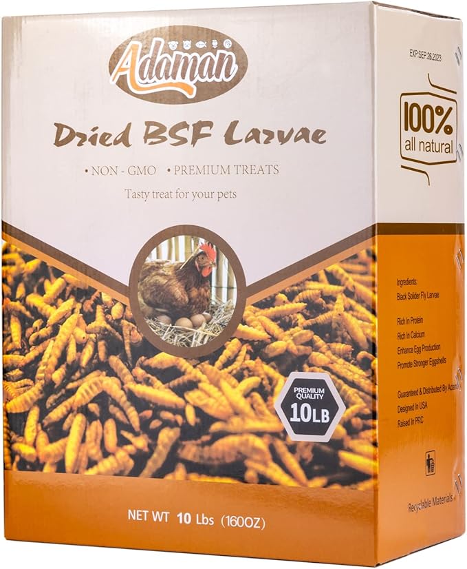 Adaman Dried Black Soldier Fly Larvae 10 LBS-100% Natural Non-GMO BSF Larvae-More Calcium Than Dried Mealworms High-Protein Chickens Treats, Food for Wild Birds, Ducks, Layer Hens
