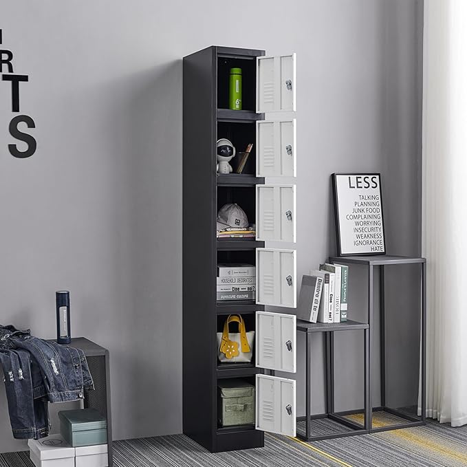 71" Heavy-Duty Steel Locker Cabinet (6-Door 6-Tier) - Secure Storage for School Lockers, Office Employee, Gym & Home Organization - Industrial Metal Lockers