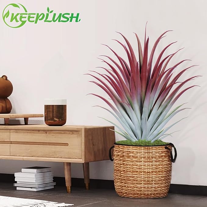 2ft Fake Spiked Agave Plant - Red Artificial Aloe Vera Plant 26 Inch - Tall Large Faux Floor Plants Perfect for Porch Door Step Home Office Patio Indoor Outdoor Decor (2 Pack)