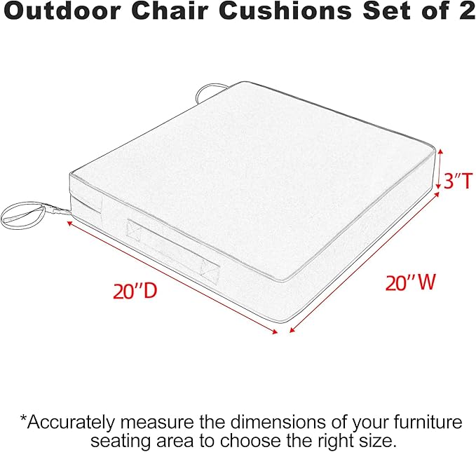 Favoyard Patio Chair Cushions 20 x 20 x 3 Inch Waterproof Outdoor Seat Cushions for Patio Furniture 3-Year Color Fastness Garden Sofa Couch Pads with Handle & Adjustable Straps Set of 2, Dark Grey