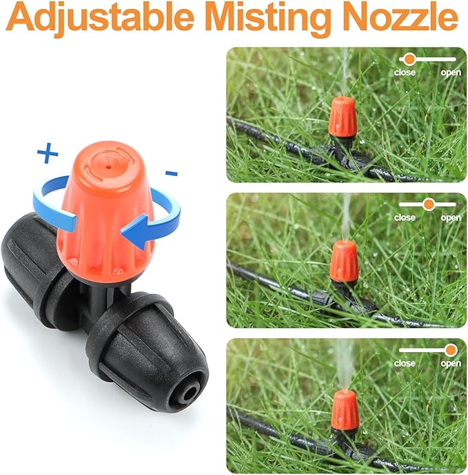 Three-Way Atomizing Nozzle for 1/4 inch Drip Irrigation Tubing, 30 Pcs Adjustable Micro Spray Irrigation Emitters with Anti-leak Lock Nut No Leak Barbed Emitter Fittings for Sprinkle System