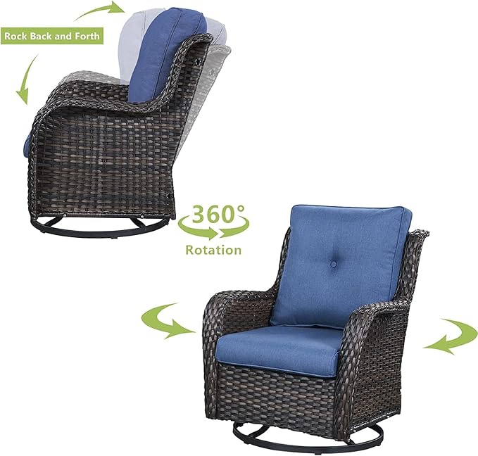 HUMMUH 8 Pieces Outdoor Patio Furniture Set with Fire Pit,L-Shaped Modular Sectional Couches with Swivel Patio Chairs,Wicker Conversation Set for Deck,Backyard,Porch,Garden